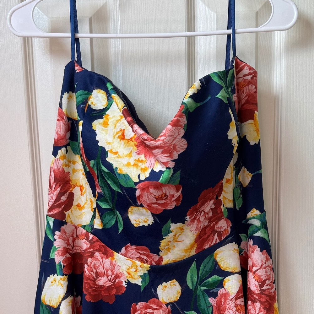Strapless Navy Blue/Floral Mini Dress